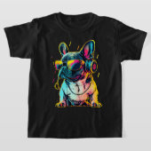 Retrowave French Bulldog met Headphones en Sungl T-shirt (Laagn)