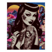Retrowave Getatoeëerde Pin-up Collage Perfect Poster (Voorkant)