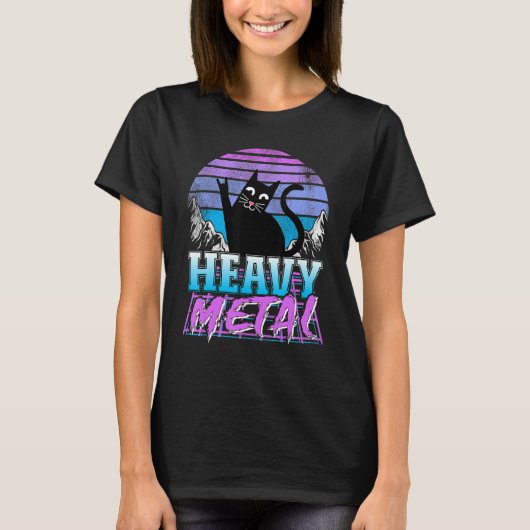 Retrowave Gothic Cat 80s Synthwave Heav T-shirt (Voorkant)