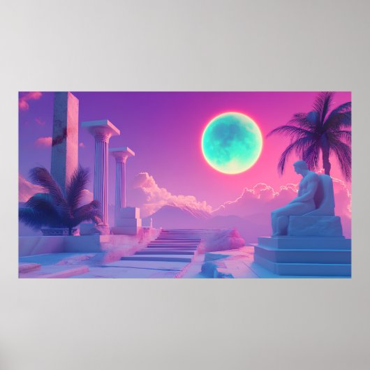 Retrowave Grieks God Poster - Neon Vaporwave Aesth (Voorkant)