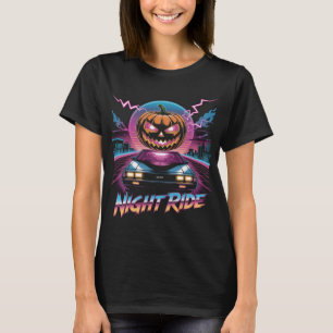 Retrowave Halloween Pumpkin Night Ride T-shirt 8