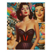 Retrowave Pin-up Collage Perfect Poster (Voorkant)