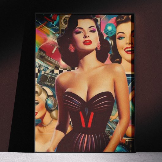 Retrowave Pin-up Collage Perfect Poster