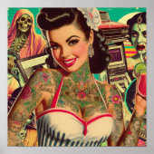 Retrowave pin-up collage poster (Voorkant)