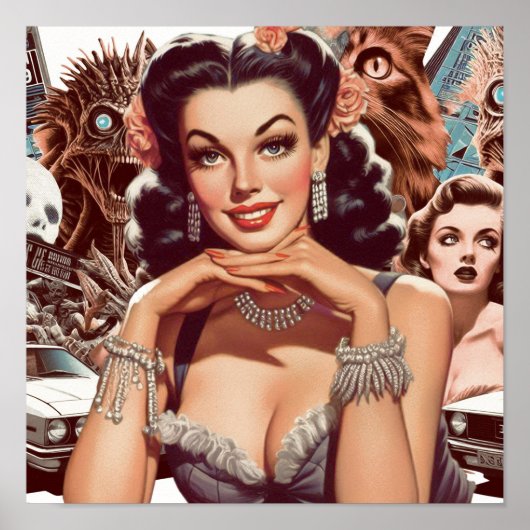 Retrowave pin-up collage poster (Voorkant)