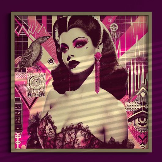 Retrowave pin-up collage poster