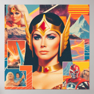 Retrowave Sci-Fi Krijgster Vrouw Poster