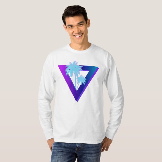 RETROWAVE SYNTHWAVE PALMBOOM TRIANGLE LONGSLEEVE T-SHIRT (Voorkant volledig)