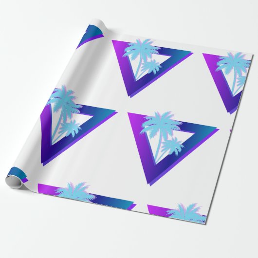RETROWAVE SYNTHWAVE PALMBOOM WRAPPAIER CADEAUPAPIER (Uitgerold)