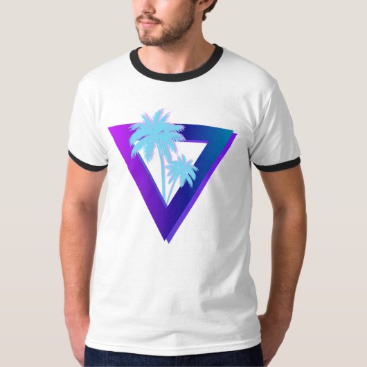RETROWAVE SYNTHWAVE PALMBOOMEN DRIEHOEK RINGER T-SHIRT (Voorkant)