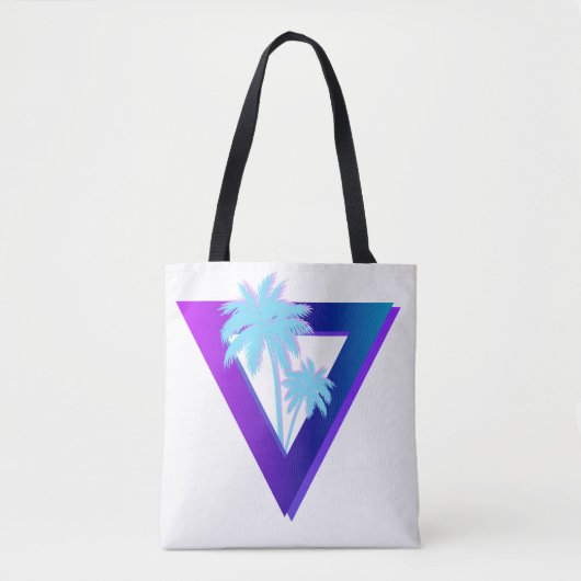 RETROWAVE SYNTHWAVE PALMTREES DRIEHOEK TOTE BAG (Voorkant)