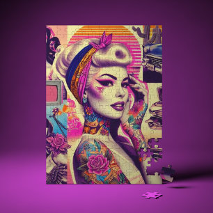 Retrowave Tattoo Pin-up Collage Legpuzzel