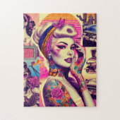 Retrowave Tattoo Pin-up Collage Legpuzzel (Verticaal)