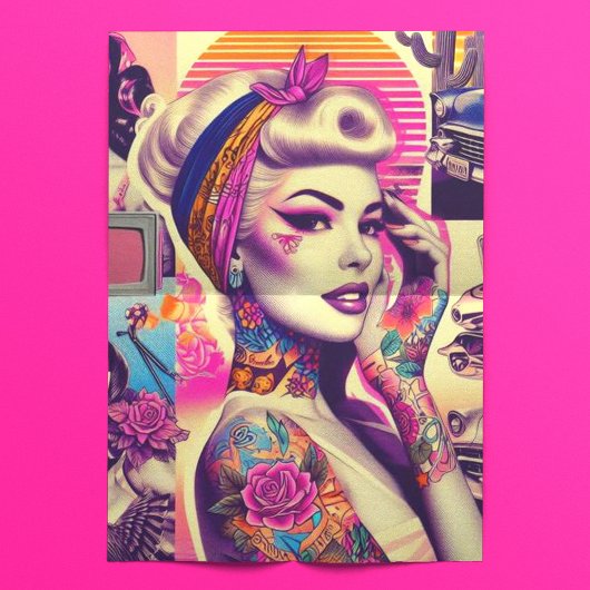 Retrowave Tattoo Pin-up Collage Tissuepapier
