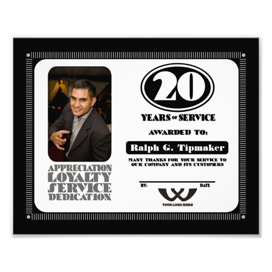 Retrowerknemer 20-jarige servicetoekenning foto afdruk (Voorkant)