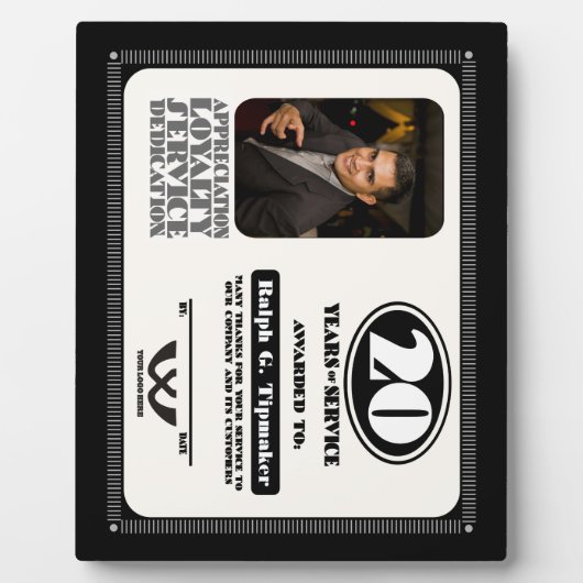 Retrowerknemer 20-jarige servicetoekenning fotoplaat (Voorkant)