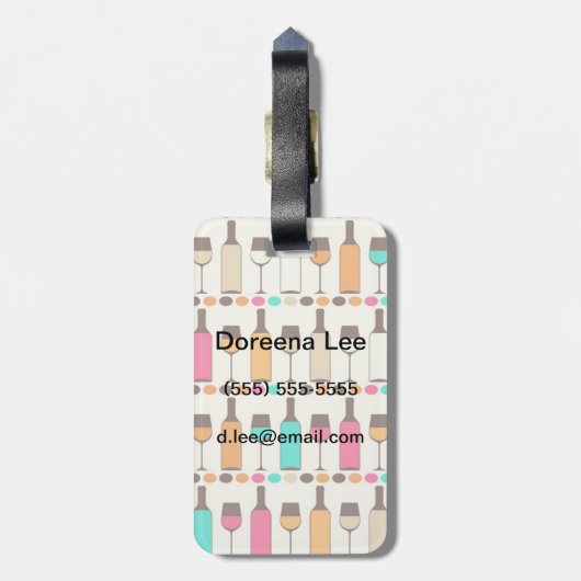 Retrowijnflessen en -glazen bagagelabel (Achterkant verticaal)