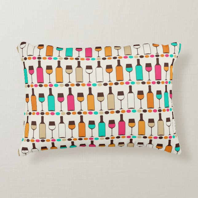 Retrowijnflessen en -glazen decoratief kussen (Voorkant)