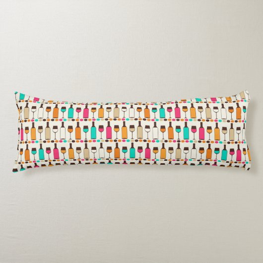 Retrowijnflessen en -glazen lichaamskussen (Voorkant)