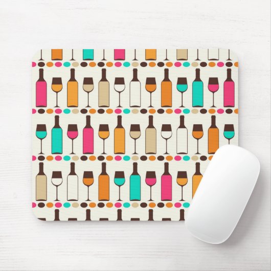 Retrowijnflessen en -glazen muismat (Met muis)