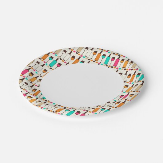 Retrowijnflessen en -glazen papieren bordje (Gekanteld)