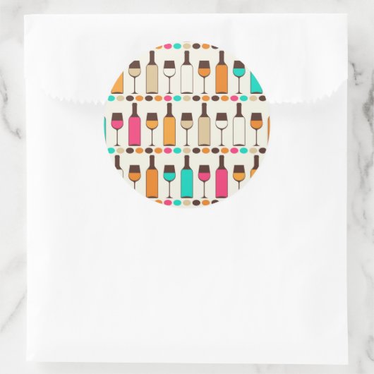 Retrowijnflessen en -glazen ronde sticker (Tas)