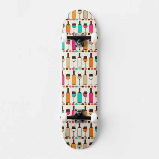 Retrowijnflessen en -glazen skateboard (Voorkant)