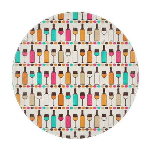 Retrowijnflessen en -glazen snijplank (Voorkant)