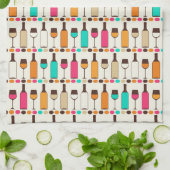 Retrowijnflessen en -glazen theedoek (Gevouwen)