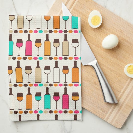 Retrowijnflessen en -glazen theedoek (Quarter Fold)