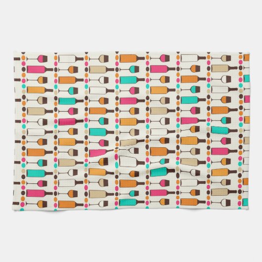 Retrowijnflessen en -glazen theedoek (Horizontaal)