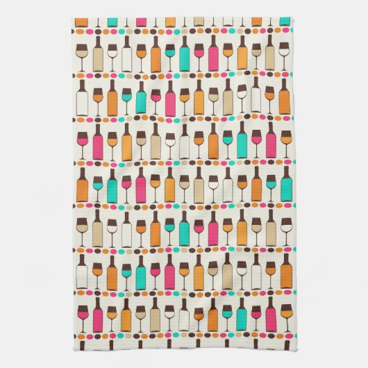 Retrowijnflessen en -glazen theedoek (Verticaal)
