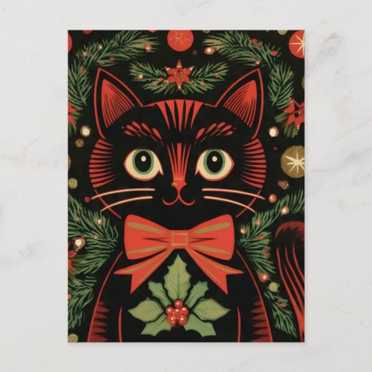 RetroXmasCat Briefkaart (Voorkant)