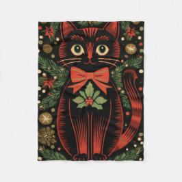 RetroXmasCat Fleece Deken