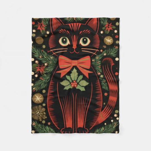 RetroXmasCat Fleece Deken (Voorkant)