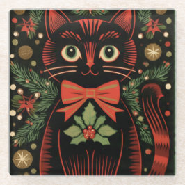 RetroXmasCat Glazen Onderzetter