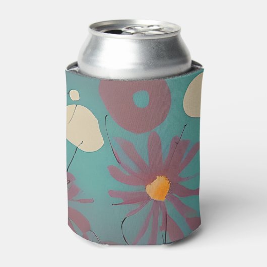 Retroze en witte bloemen blikjeskoeler (Blikje Voorkant)