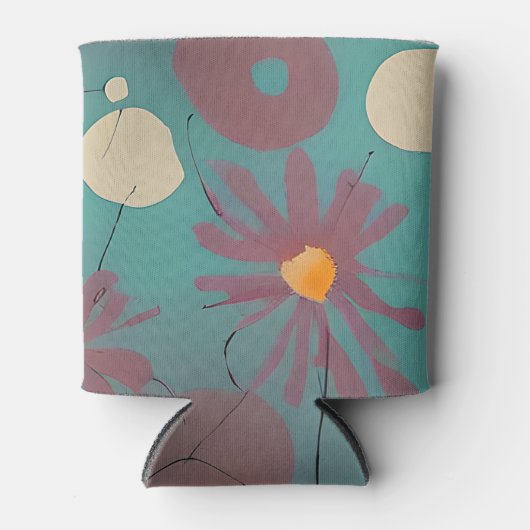 Retroze en witte bloemen blikjeskoeler (Voorkant)