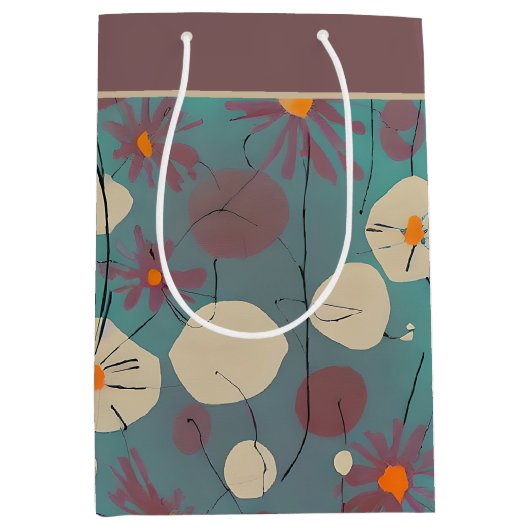 Retroze en witte bloemen middelgrote cadeautas (Voorkant)