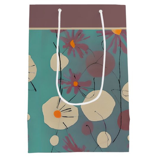 Retroze en witte bloemen middelgrote cadeautas (Achterkant)