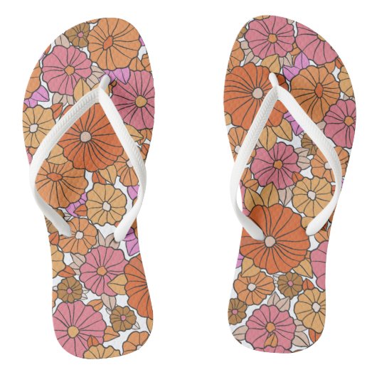Retroze oranje bloemen patroon teenslippers (Voetbed)