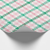 Retroze roze en groen houndstooth plaid-patroon cadeaupapier (Hoek)