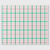 Retroze roze en groen houndstooth plaid-patroon cadeaupapier (Vlak)