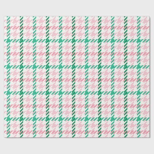 Retroze roze en groen houndstooth plaid-patroon cadeaupapier (Vlak)