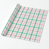 Retroze roze en groen houndstooth plaid-patroon cadeaupapier (Uitgerold)