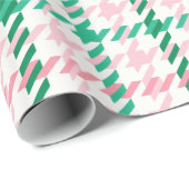 Retroze roze en groen houndstooth plaid-patroon cadeaupapier (Rol Hoek)