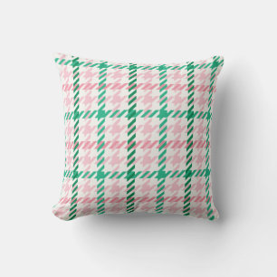 Retroze roze en groen houndstooth plaid-patroon kussen