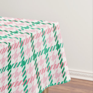 Retroze roze en groen houndstooth plaid-patroon tafelkleed