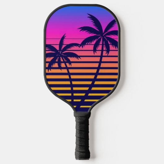 Retrozonnebrand en palmbomen pickleball paddle (Voorkant)