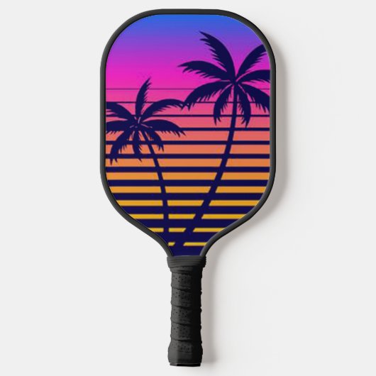 Retrozonnebrand en palmbomen pickleball paddle (Achterkant)